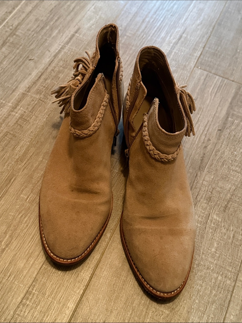 Fringed Suede Ankle Boots in Camel/Tan